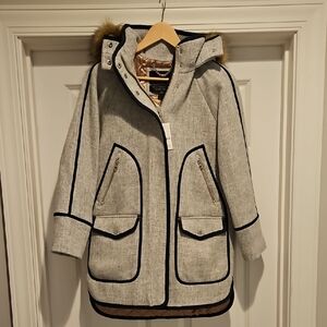 Kids Beige Hooded Jacket with Faux Fur Trim